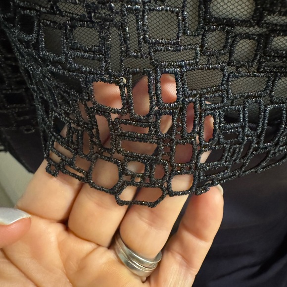 Lela Rose sheath dress / gown rare Metallic 3/4 sleeves & neck accent. vintage - Picture 7 of 14